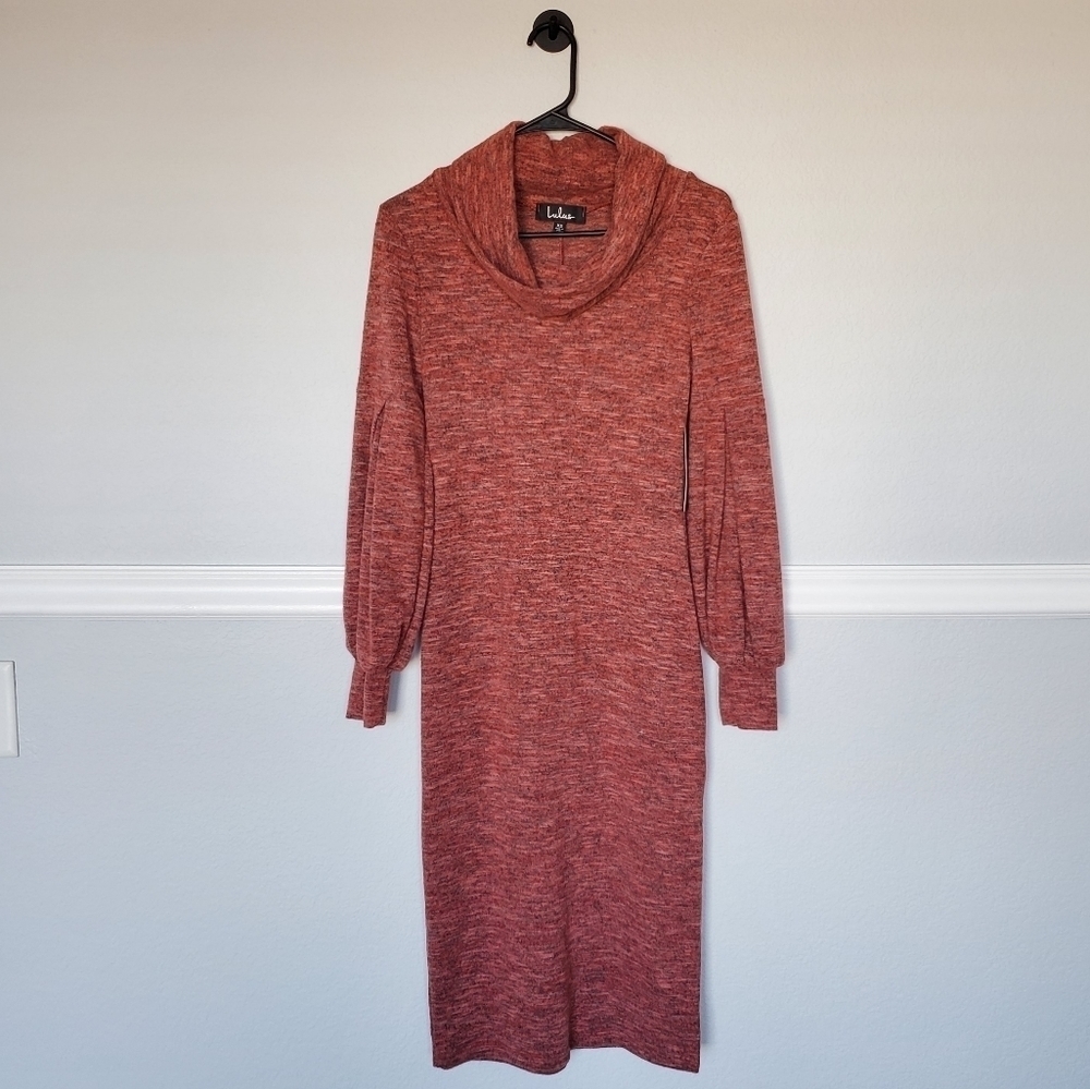 𝅺Lulu's Mattea Heathered Red Cowl Neck Midi Sweater Dress XS NWOT - Picture 9 of 16